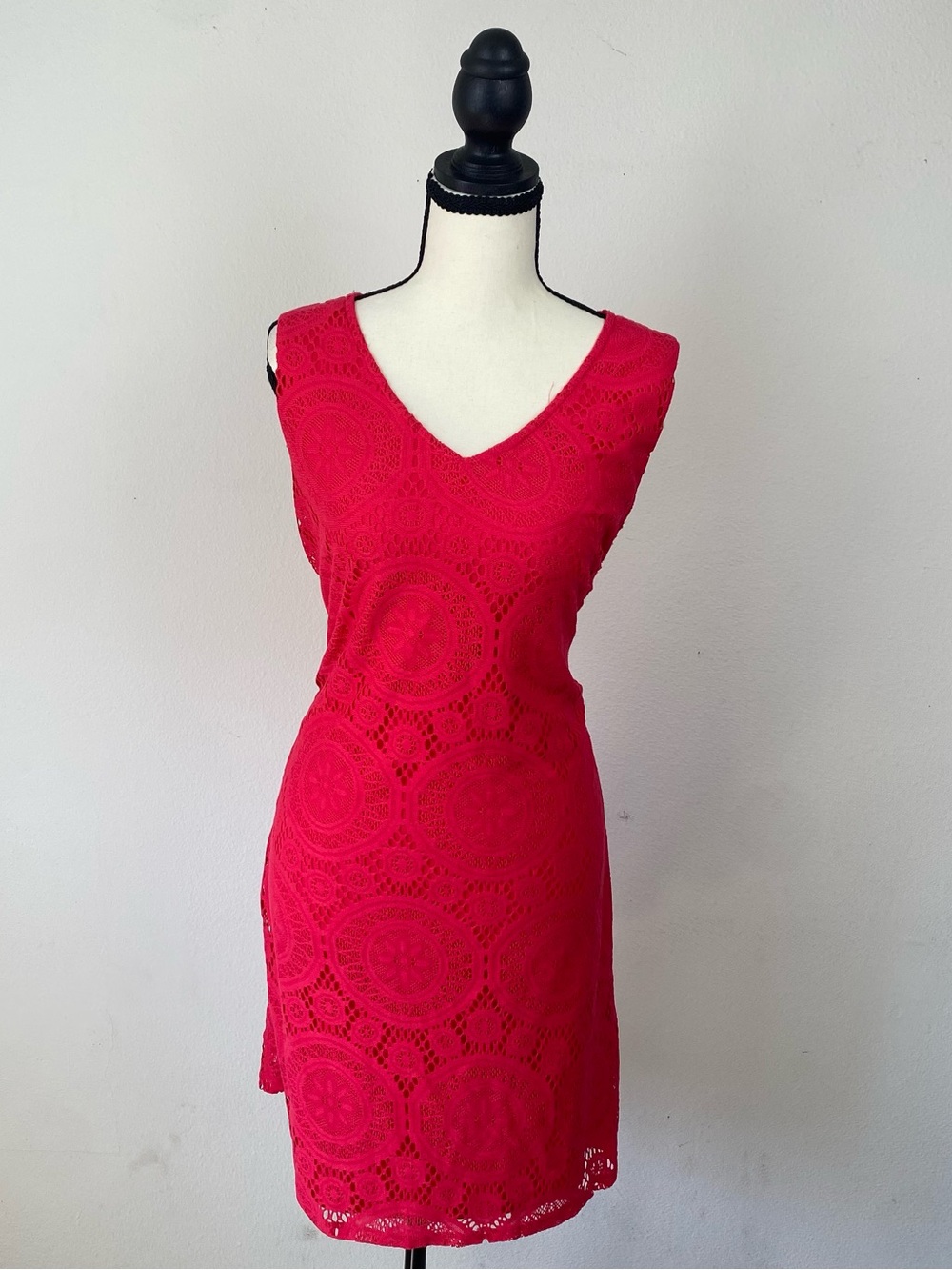 Tacera V-Neck Magenta Crocheted Camisole Dress